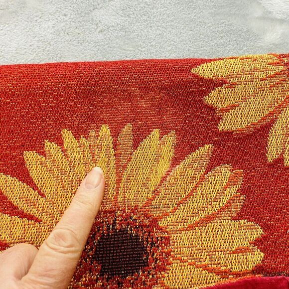 Daisy Woven Tapestry Table Runner 11.5"x72" Red Gold Harvest Fall Autumn Floral - Picture 4 of 4